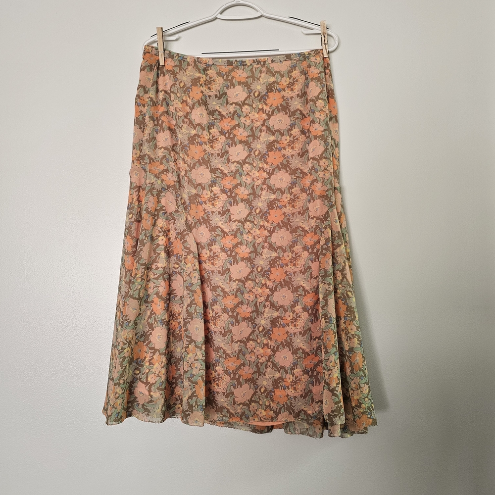 Evan Picone Floral A-Line Mini Maxi Skirt Cottagecote Coastal Cowgirl Boho 90s